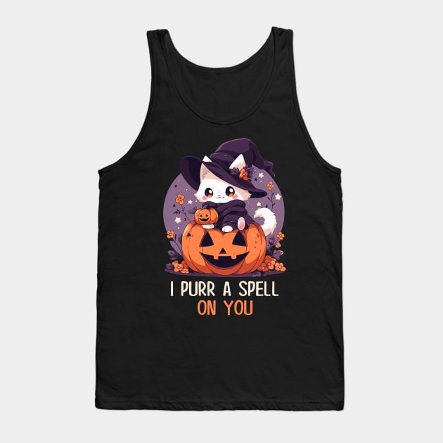 Funny Cat Pun Witch Spell Graphic Men Kids Women Halloween Tank Top by KsuAnn